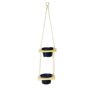 SUPORTE SUSPENSO DUPLO 15 CM COM 2 VASOS 11 CM - MADEIRA