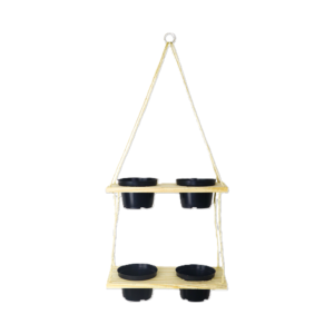 SUPORTE SUSPENSO DUPLO 30 CM COM 4 VASOS 11 CM - MADEIRA