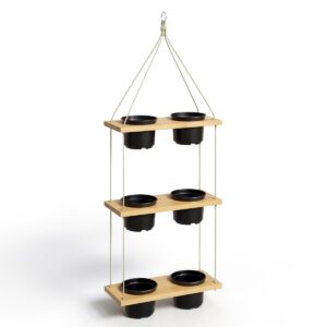 SUPORTE SUSPENSO TRIPLO 30 CM COM 6 VASOS 11 CM - MADEIRA